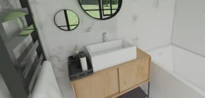 white and wood bathroom plan